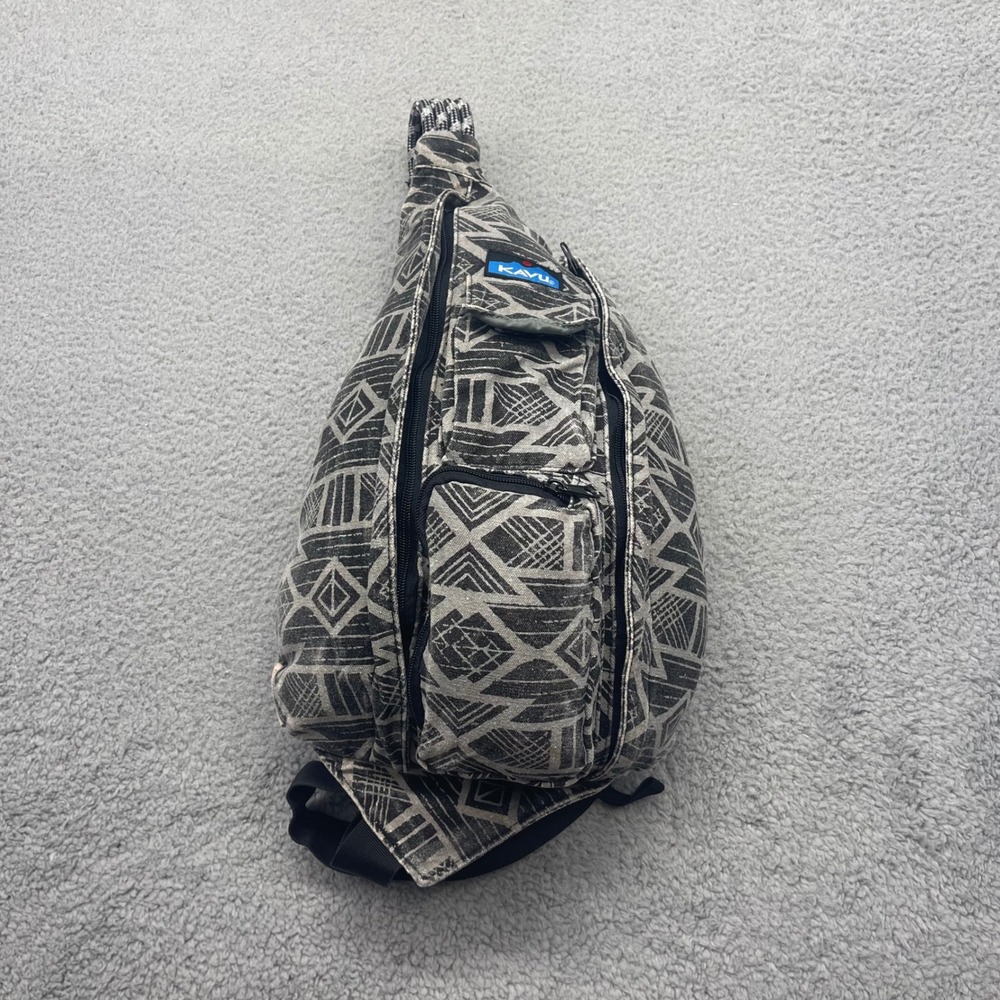 Kavu Rope Bag Gray Black Geometric Tribal Canvas Sling Backpack Unisex Crossbody